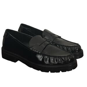 Steve Madden Madelyn Patent Penny Loafers Black size 9 M Faux Leather